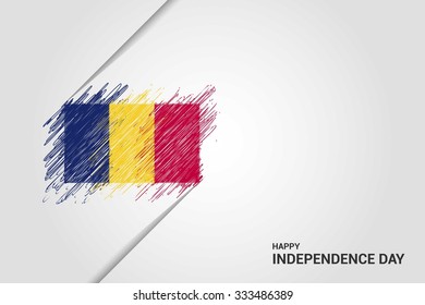 Romania  Happy independence day scribble flag. Hand drawn Country flag on Gray crumbled paper. vintage background wallpaper vector illustration.