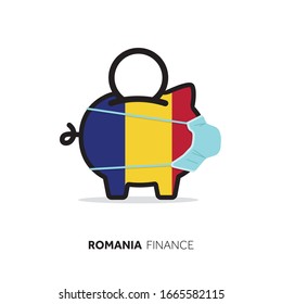 Romania healthcare cost. Piggy bank wearing a protective face mask