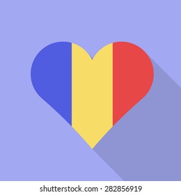 Romania heart flag flat style with long shadow. Patriotic design. Vector EPS10