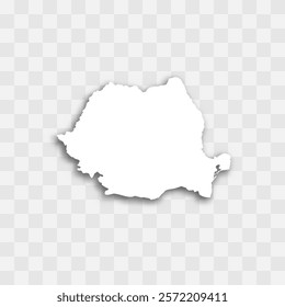 Romania high detailed vector representation of country silhouette. White color on transparent background with dropped shadow. For educational, decorative, or informational use.