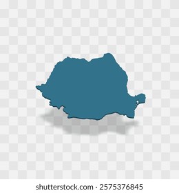 Romania high detailed vector representation of country silhouette. 3D map on transparent background with dropped shadow. For educational, decorative, or informational use.