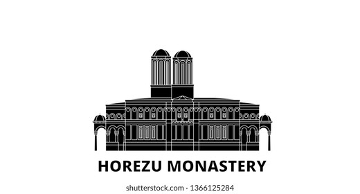 Romania, Horezu Monastery flat travel skyline set. Romania, Horezu Monastery black city vector illustration, symbol, travel sights, landmarks.