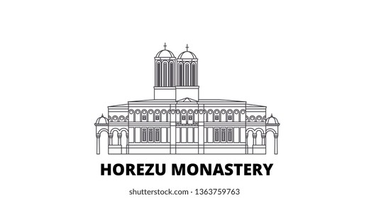 Romania, Horezu Monastery line travel skyline set. Romania, Horezu Monastery outline city vector illustration, symbol, travel sights, landmarks.