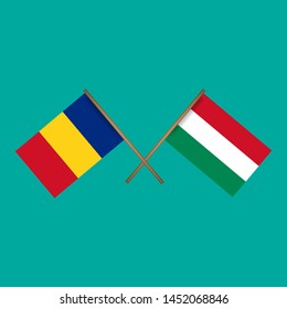 Romania and Hungary crossed flags.Language learning or travel concept. flat design.