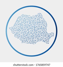 Romania icon. Network map of the country. Round Romania sign with gradient ring. Technology, internet, network, telecommunication concept. Vector illustration.