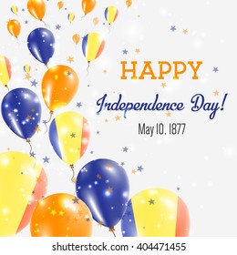 Romania Independence Day Greeting Card. Flying Balloons in Romanian National Colors. Happy Independence Day Romania Vector Illustration.