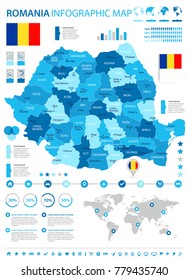 Romania infographic map and flag - High Detailed Vector Illustration