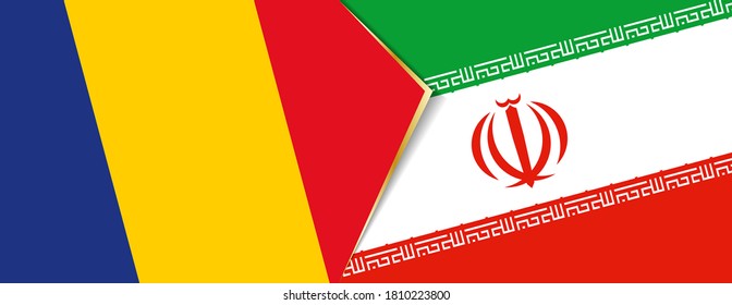 Romania and Iran flags, two vector flags symbol of relationship or confrontation.