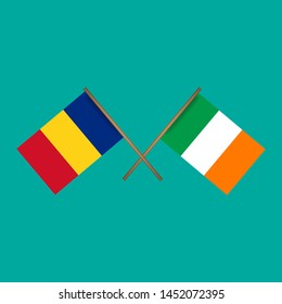 Romania and Ireland crossed flags.Language learning or travel concept. flat design.