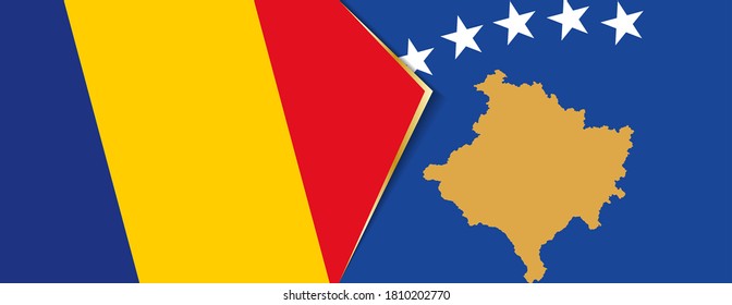 Banderas de Rumania y Kosovo, dos banderas vectoriales símbolo de relación o enfrentamiento.