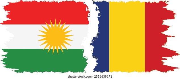 Romania and  Kurdistan grunge flags connection, vector