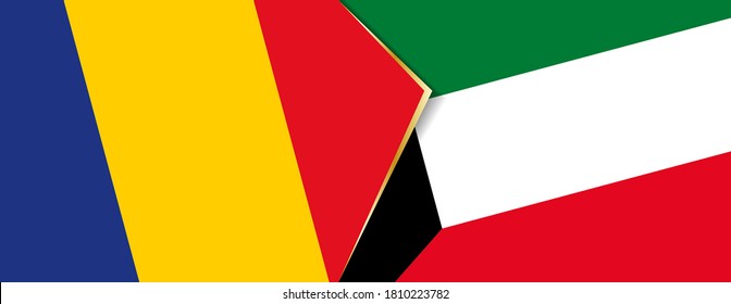 Romania and Kuwait flags, two vector flags symbol of relationship or confrontation.