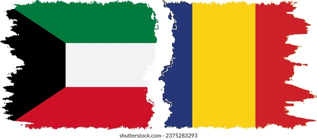 Verbindung zwischen Rumänien und Kuwait mit Grunge-Flaggen, Vektorgrafik