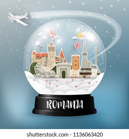 Romania Landmark Global Travel And Journey paper background. Vector Design Template.used for your advertisement, book, banner, template, travel business or presentation.