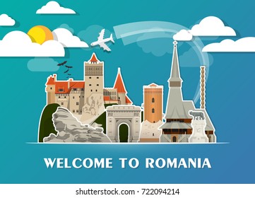 Romania Landmark Global Travel And Journey paper background. Vector Design Template.used for your advertisement, book, banner, template, travel business or presentation.