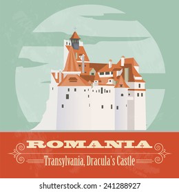 Romania landmarks. Retro styled image. Vector illustration