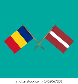 Romania and Latvia crossed flags.Language learning or travel concept. flat design.