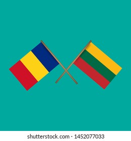Romania and Lithuania crossed flags.Language learning or travel concept. flat design.