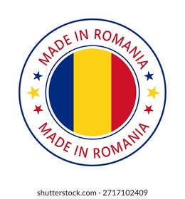 Romania Made in Stamp in circle with flag Vector template on white background