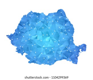 Romania Map - Abstract geometric rumpled triangular low poly style gradient graphic on white background , line dots polygonal design for your . Vector illustration eps 10.