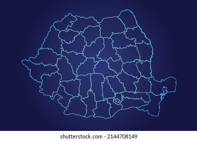 Romania Map of Abstract High Detailed Glow Blue Map on Dark Background logo illustration	