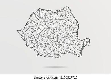 Romania Map - Abstract mash line and point scales on white background with World Map. Wire Frame 3D mesh polygonal network line, design sphere, dot and structure - Vector illustration eps 10