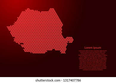 Romania map abstract schematic from red triangles repeating pattern geometric background with nodes for banner, poster, greeting card. Vector illustration.