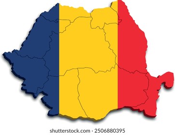 ROMANIA MAP WITH ADMINISTRATIVE DIVISIONS WITH FLAG