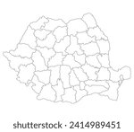 Romania map. Map of Romania in administrative provinces in white color