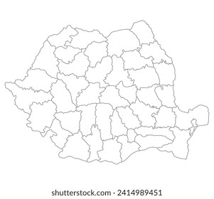 Romania map. Map of Romania in administrative provinces in white color