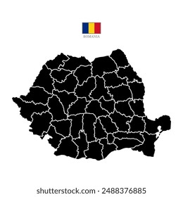 mapa de rumania fondo con estados. mapa de rumania aislado sobre fondo blanco. Mapa de Ilustración vectorial Europa