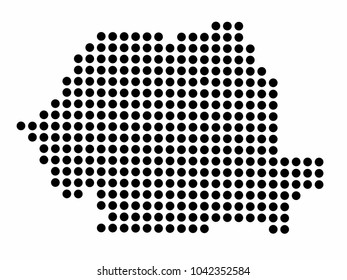 Romania Map of black circle shape on white background. Vector illustration dotted style.