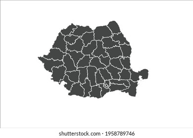 Romania Map black Color on White Backgound