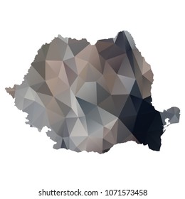 romania map - Black, grey, geometric rumpled low poly style gradient graphic background, polygonal design for your. Vector illustration eps 10.