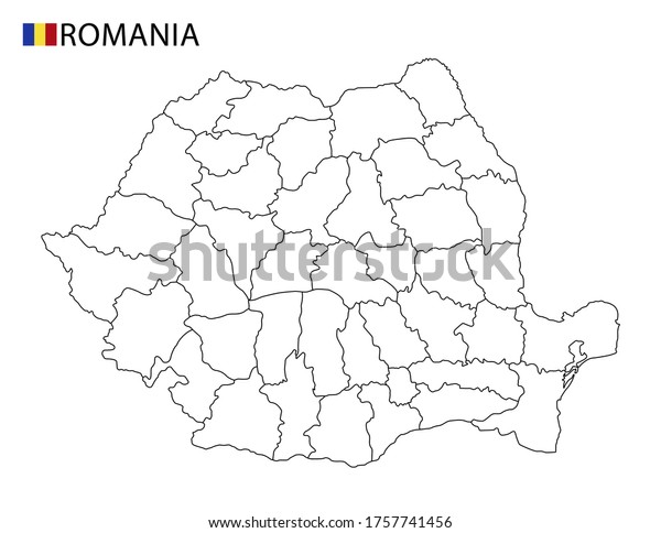 Romania Map Black White Detailed Outline Stock Vector (Royalty Free ...