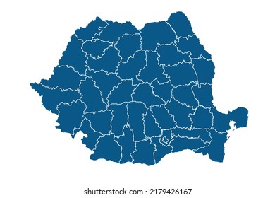 Romania Map blue Color on White Backgound