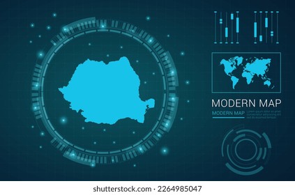 Mapa rumano del marco digital azul Futuritic Sci Fi Modern User vector HUD, GUI, interfaz de interfaz de usuario.