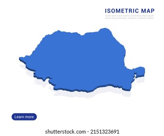 Rumania mapea el azul aislado en fondo blanco con 3d ilustración vectorial isométrica.