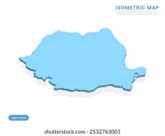Romênia mapa azul sobre fundo branco com vetor isométrico.