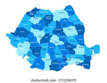 Karte Rumäniens. Vektorillustration der städtischen Gebiete