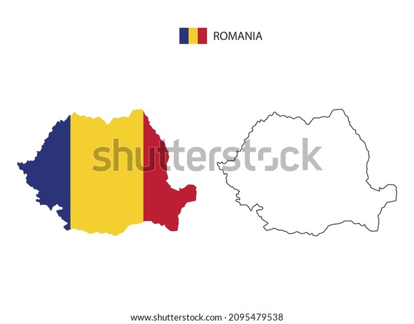 Romania\
map city vector divided by outline simplicity style. Have 2\
versions, black thin line version and color of country flag\
version. Both map were on the white\
background.