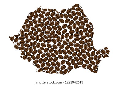 Romania -  map of coffee bean, Romania map made of coffee beans,