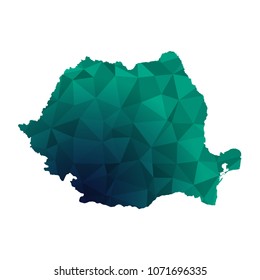 Romania map - Colorful Polygonal map of Romania rumpled triangular low poly style gradient graphic background , Vector illustration eps 10.