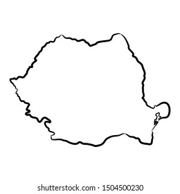 Romania map from the contour black brush lines different thickness on white background. Vector illustration.
