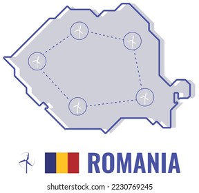 Romania Map Contour With Wind Generator Renewable Energy