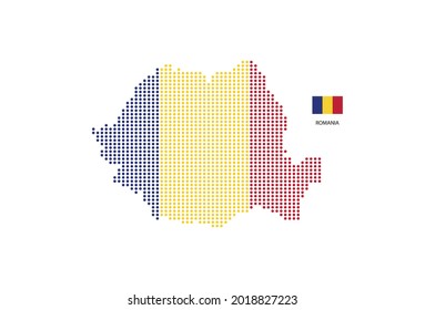 Romania map design by color of Romania flag in circle shape, White background with Romania flag.