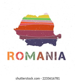 Diseño de mapas de Rumania. Forma del país con bellas olas geométricas y textura de grunge. Impresionante ilustración vectorial.