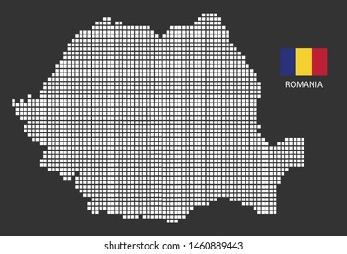Romania map design white square, black background with flag Romania.