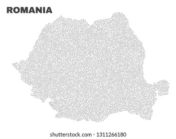 Romania map designed with little points. Vector abstraction in black color is isolated on a white background. Random little points are organized into Romania map.