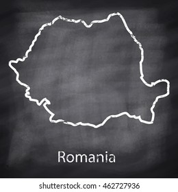 Romania map drawn with chalk on blackboard background